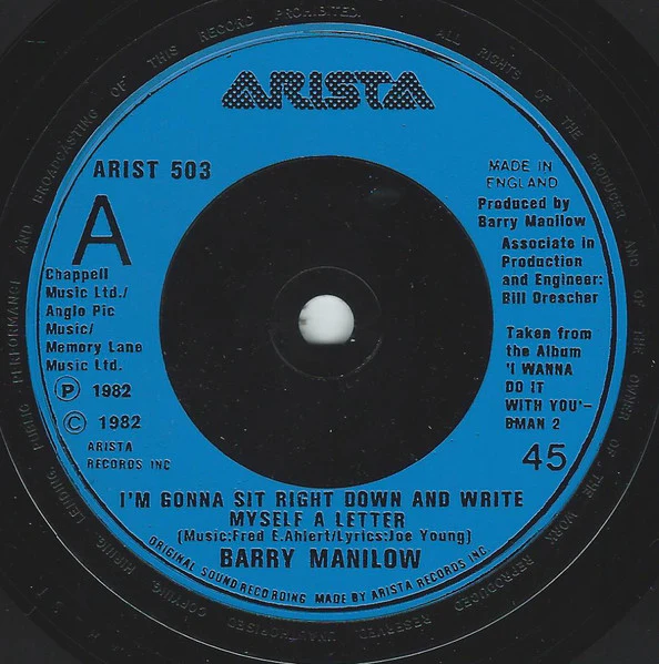 Barry Manilow – I'm Gonna Sit Right Down And Write Myself A Letter (VG+/VG+) – 7", UK 1982 - Image 5