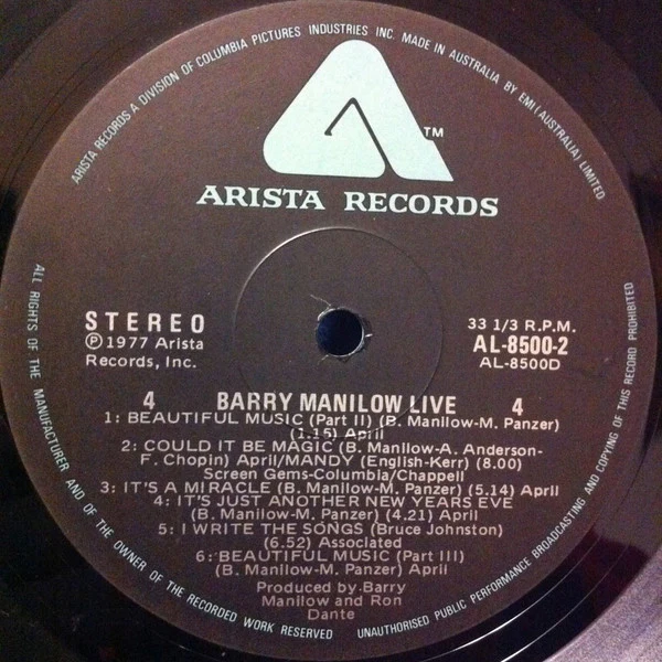 Barry Manilow – Live (VG+/VG) – 2xLP, AU 1977 - Image 10