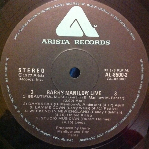 Barry Manilow – Live (VG+/VG) – 2xLP, AU 1977 - Image 9