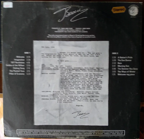 Beau – Beau (VG+/VG) – LP, UK 1969 - Image 2