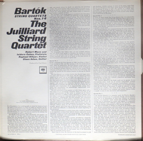 Béla Bartók, Juilliard String Quartet – The Six String Quartets (VG/VG) – 3xLP, US 1965 - Image 2