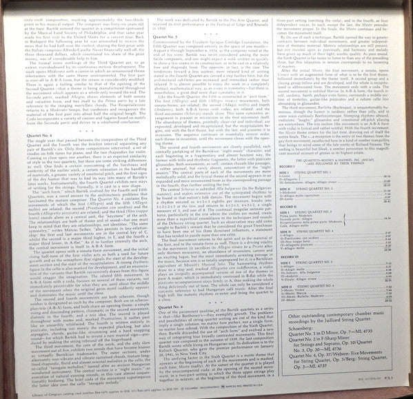Béla Bartók, Juilliard String Quartet – The Six String Quartets (VG/VG) – 3xLP, US 1965 - Image 3