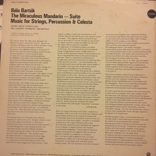 Béla Bartók – The Miraculous Mandarin - Suite / Music For Strings, Percussion & Celesta (VG/VG+) – LP, AU 1971 - Image 2