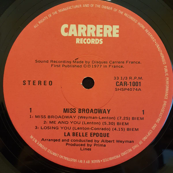 Belle Epoque – Miss Broadway (VG+/VG+) – LP, AU 1977 - Image 4