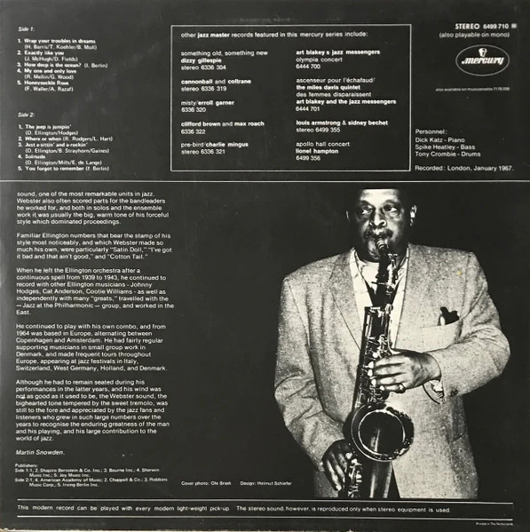Ben Webster – Remember Ben Webster (VG+/VG) – LP, NL - Image 2