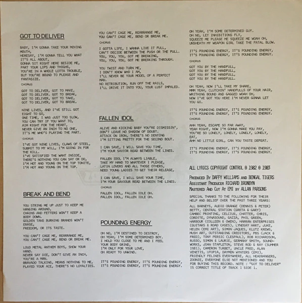 Bengal Tigers – Metal Fetish (E/VG+) – 12", AU 1983 - Image 4