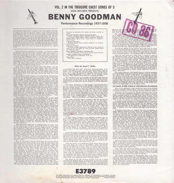 Benny Goodman – Performance Recordings 1937-1938 Volume 2 (VG+/VG+) – LP, US 1959 - Image 2