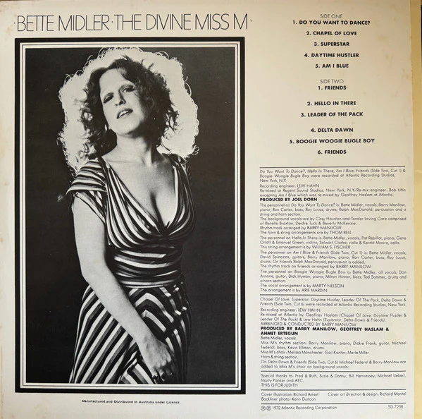 Bette Midler – The Divine Miss M (VG+/VG+) – LP, AU 1972 - Image 2
