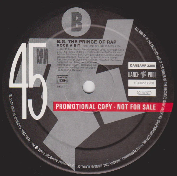 B.G. The Prince Of Rap – Rock A Bit (VG+/Generic) – 12", DE 1994 - Image 2