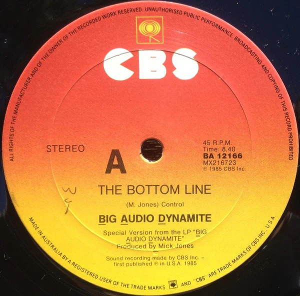 Big Audio Dynamite – The Bottom Line (VG+/VG+) – 12", AU 1985 - Image 3