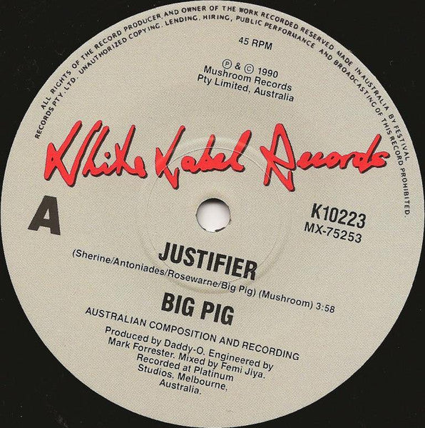 Big Pig – Justifier (VG+/VG+) – 7", AU 1990 - Image 3