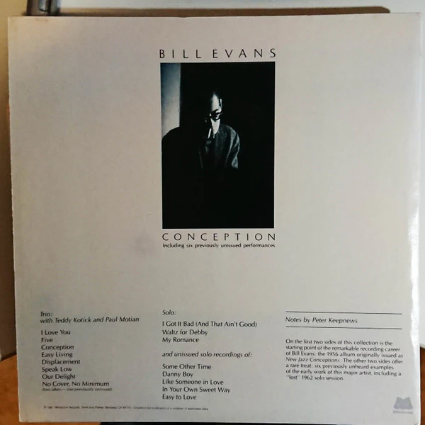 Bill Evans – Conception (VG+/VG+) – 2xLP, US 1981 - Image 4
