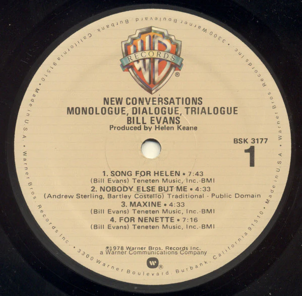 Bill Evans – New Conversations (VG/VG+) – LP, US 1978 - Image 3