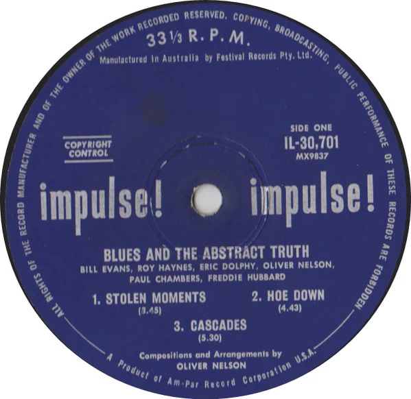 Bill Evans, Roy Haynes, Eric Dolphy, Oliver Nelson, Paul Chambers, Freddie Hubbard – The Blues And The Abstract Truth (VG+/VG+) – LP, AU 1961 - Image 3