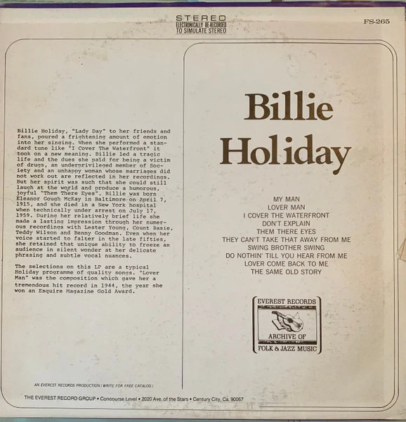 Billie Holiday – Billie Holiday (VG/VG+) – LP, US 1973 - Image 2