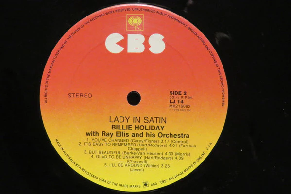 Billie Holiday, Ray Ellis And His Orchestra – Lady In Satin (VG+/VG+) – LP, AU 1984 - Image 4