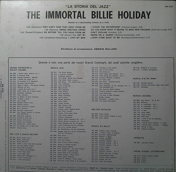 Billie Holiday – The Immortal Billie Holiday (VG/VG+) – LP, IT 1971 - Image 2
