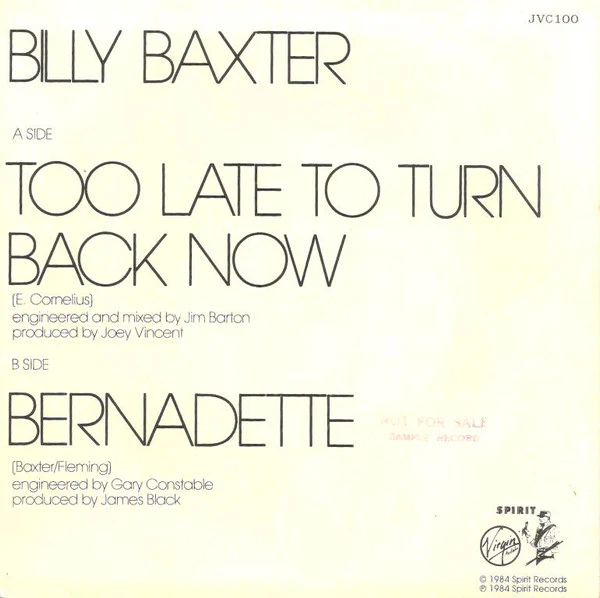 Billy Baxter – Too Late To Turn Back Now (E/VG+) – 7", AU 1984 - Image 2