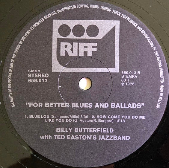 Billy Butterfield – For Better Blues And Ballads (VG+/VG+) – LP, NL 1976 - Image 4