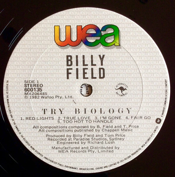 Billy Field – Try Biology (VG+/VG+) – LP, AU 1982 - Image 7