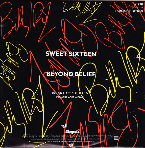 Billy Idol – Sweet Sixteen (E/No Cover) – 7", AU 1987 - Image 3