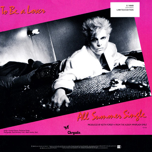 Billy Idol – To Be A Lover (Rock N' Roll Mix) (VG+/VG+) – 12", AU 1986 - Image 2