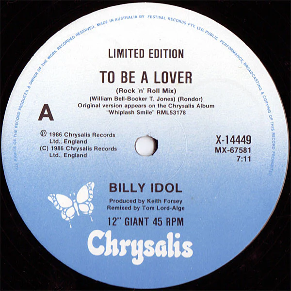 Billy Idol – To Be A Lover (Rock N' Roll Mix) (VG+/VG+) – 12", AU 1986 - Image 3