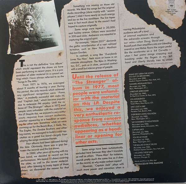Billy Joel – Songs In The Attic (VG+/VG+) – LP, AU 1981 - Image 2