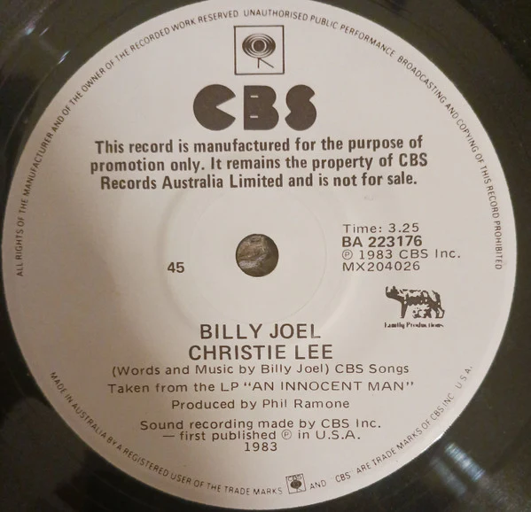 Billy Joel – The Longest Time (VG+/Generic) – 7", AU 1984