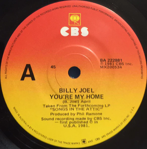 Billy Joel – You're My Home (E/Generic) – 7", AU 1981