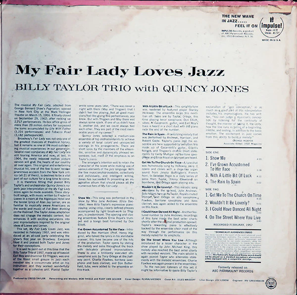 Billy Taylor Trio, Quincy Jones – My Fair Lady Loves Jazz (VG/VG) – LP, US 1965 - Image 4