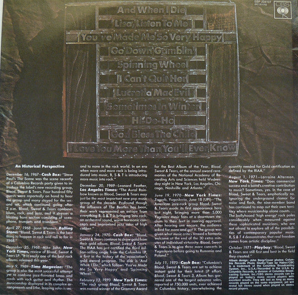 Blood, Sweat And Tears – Blood, Sweat & Tears Greatest Hits (VG/VG+) – LP, AU 1972 - Image 2