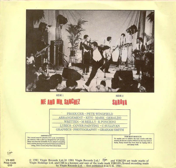 Blue Rondo À La Turk – Me And Mr. Sanchez (VG+/VG+) – 7", AU 1981 - Image 2