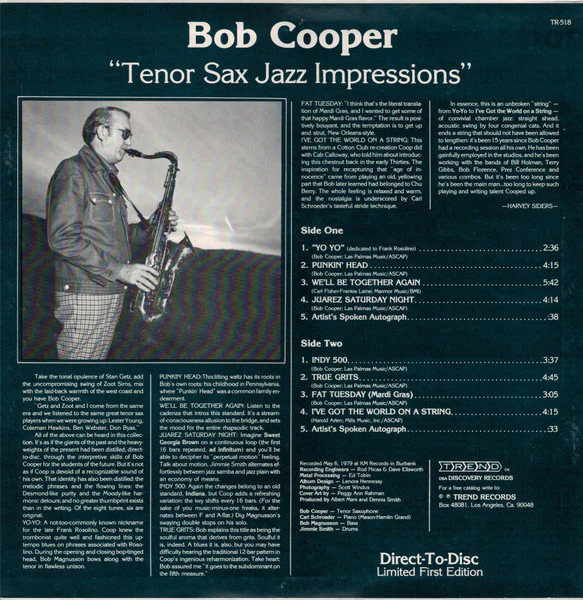 Bob Cooper – Tenor Sax Jazz Impressions (VG+/VG+) – LP, US 1979 - Image 4
