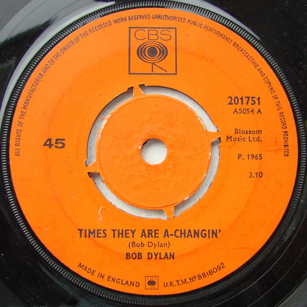 Bob Dylan – Times They Are A-Changin' (VG/Generic) – 7", UK 1965