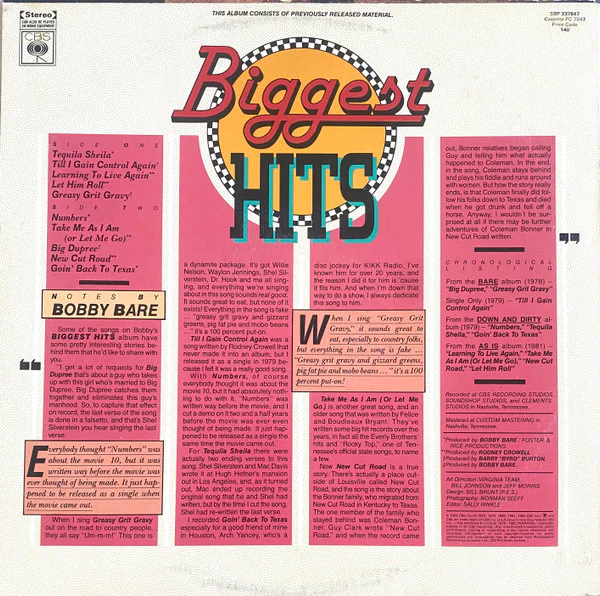 Bobby Bare – Biggest Hits (VG/VG+) – LP, AU 1982 - Image 2