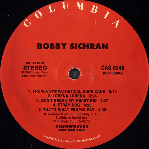 Bobby Sichran – From A Sympathetical Hurricane (VG+/VG+) – LP, US 1994 - Image 3