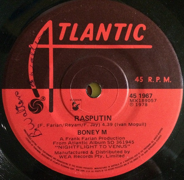 Boney M. – Rasputin (VG/Generic) – 7", AU 1978 - Image 2