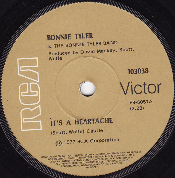 Bonnie Tyler, The Bonnie Tyler Band – It's A Heartache (E/Generic) – 7", AU 1977