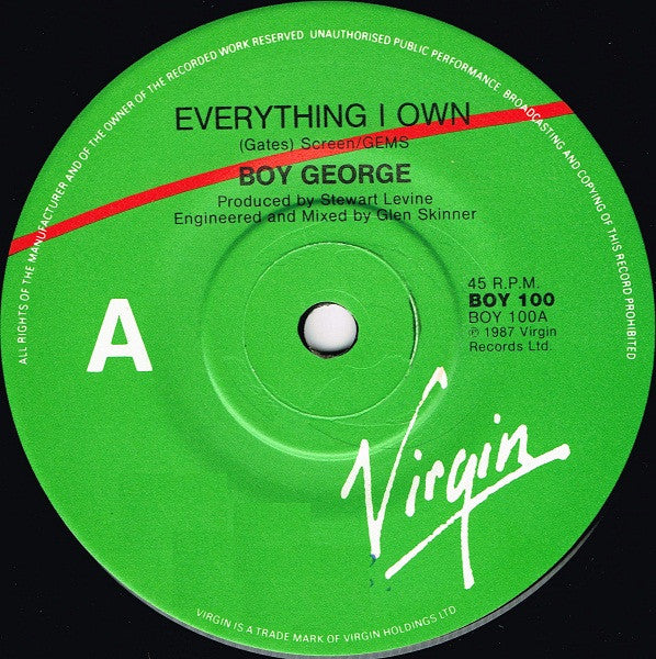 Boy George – Everything I Own (E/VG+) – 7", Australasia 1987 - Image 3