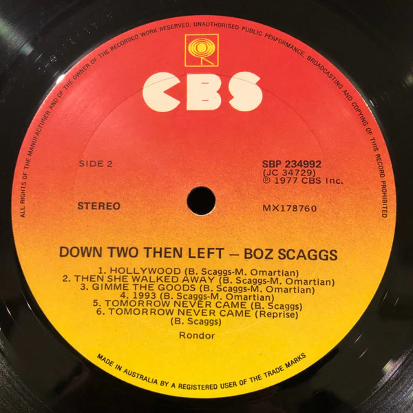 Boz Scaggs – Down Two Then Left (VG+/VG+) – LP, AU 1977 - Image 6