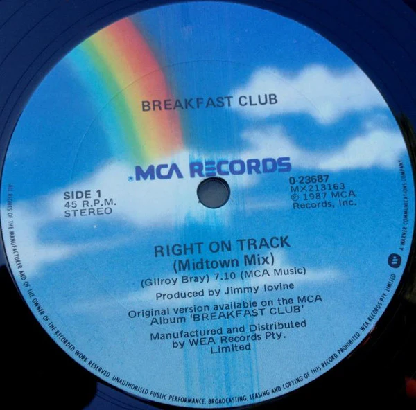 Breakfast Club – Right On Track (VG/VG+) – 12", AU 1987 - Image 3