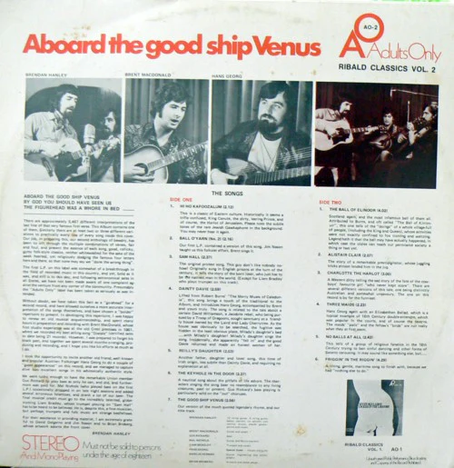 Brendan Hanley, Brent Macdonald, Hans Georg – Aboard The Good Ship Venus (Ribald Classics Vol. 2) (E/VG+) – LP, AU 1970 - Image 2