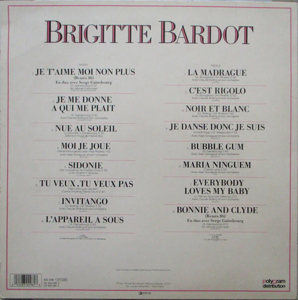 Brigitte Bardot – Brigitte Bardot (VG/VG+) – LP, FR 1986 - Image 2