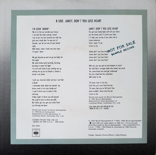 Bruce Springsteen – I'm Goin' Down (VG+/VG+) – 7", AU 1985 - Image 2