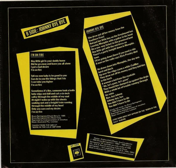 Bruce Springsteen – I'm On Fire (E/VG+) – 7", AU 1985 - Image 2