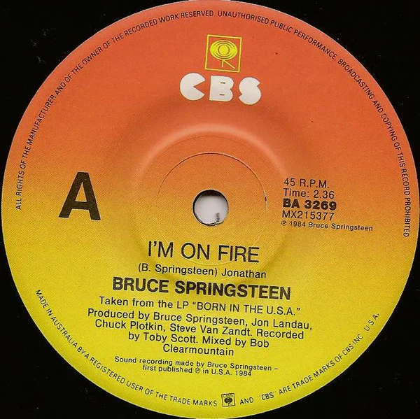 Bruce Springsteen – I'm On Fire (E/VG+) – 7", AU 1985 - Image 3