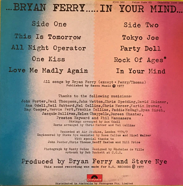 Bryan Ferry – In Your Mind (VG+/VG+) – LP, AU 1977 - Image 2