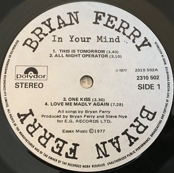 Bryan Ferry – In Your Mind (VG+/VG+) – LP, AU 1977 - Image 3
