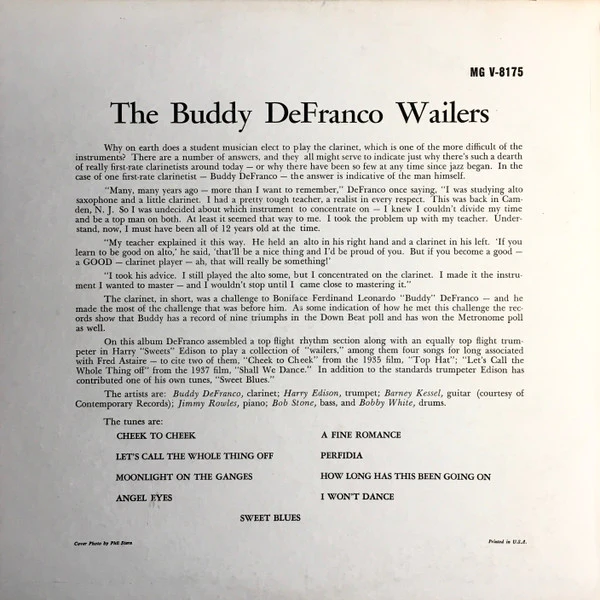 Buddy DeFranco – The Buddy DeFranco Wailers (VG+/VG) – LP, US - Image 2